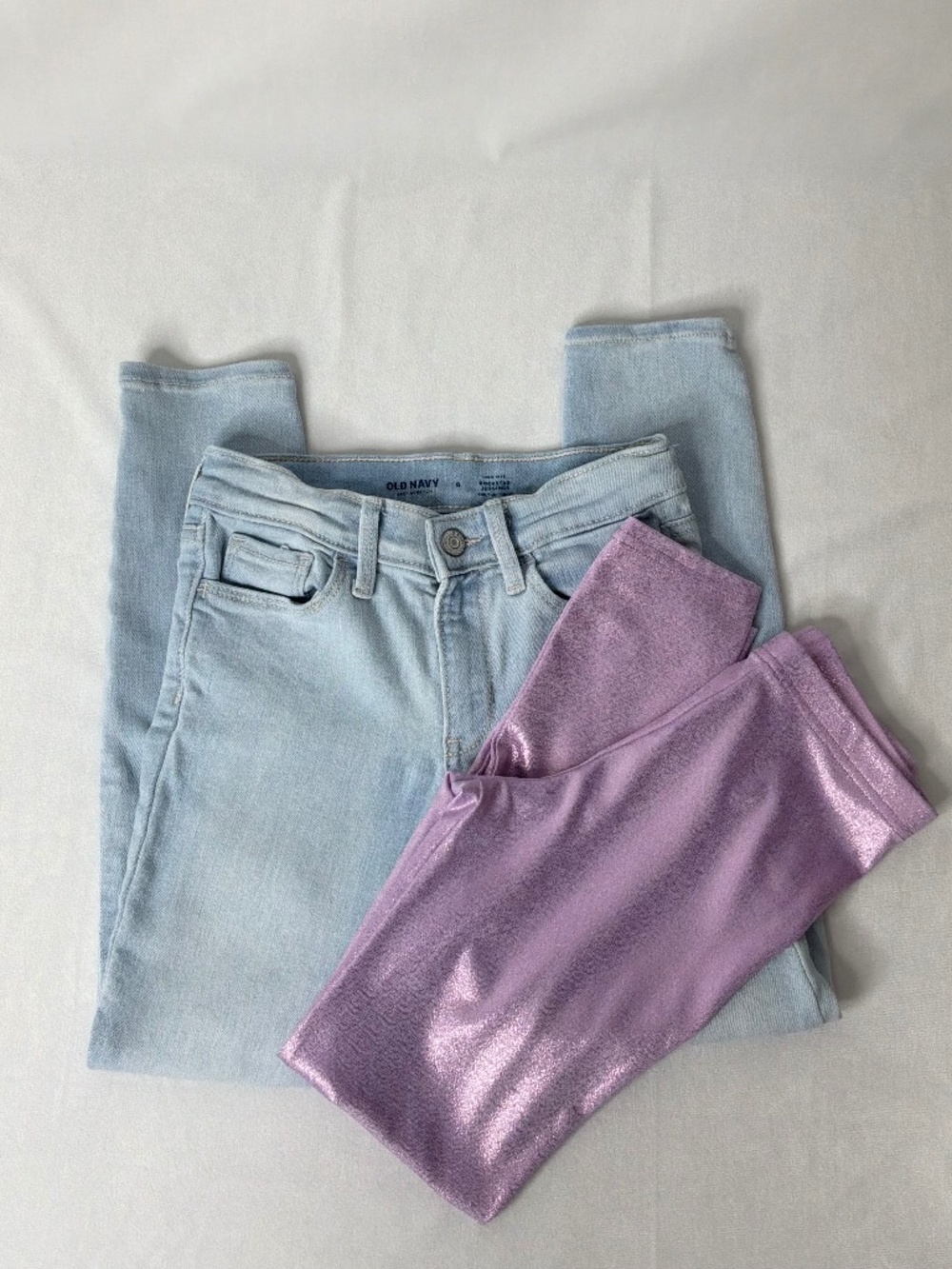 Old Navy Girls Pants Purple Sparkle Leggings & High-Rise Jegging Size 8